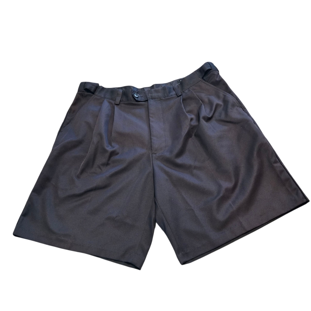 IZOD Mens size 36W Pleated Front Shorts Black Rolled Side Seams Zip Button